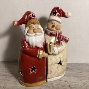 Ceramic Santa and Snowman Shelf Sitters or Bookend Decoration